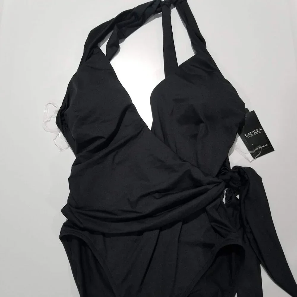 Lauren Ralph Lauren Halter Side-Tie Tummy-Control Black - Picture 7 of 14